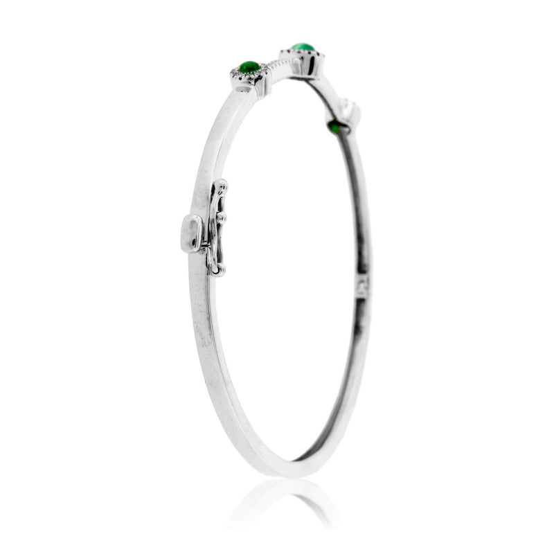 Emerald Cabochon and Diamond Halo Bangle Bracelet - Park City Jewelers