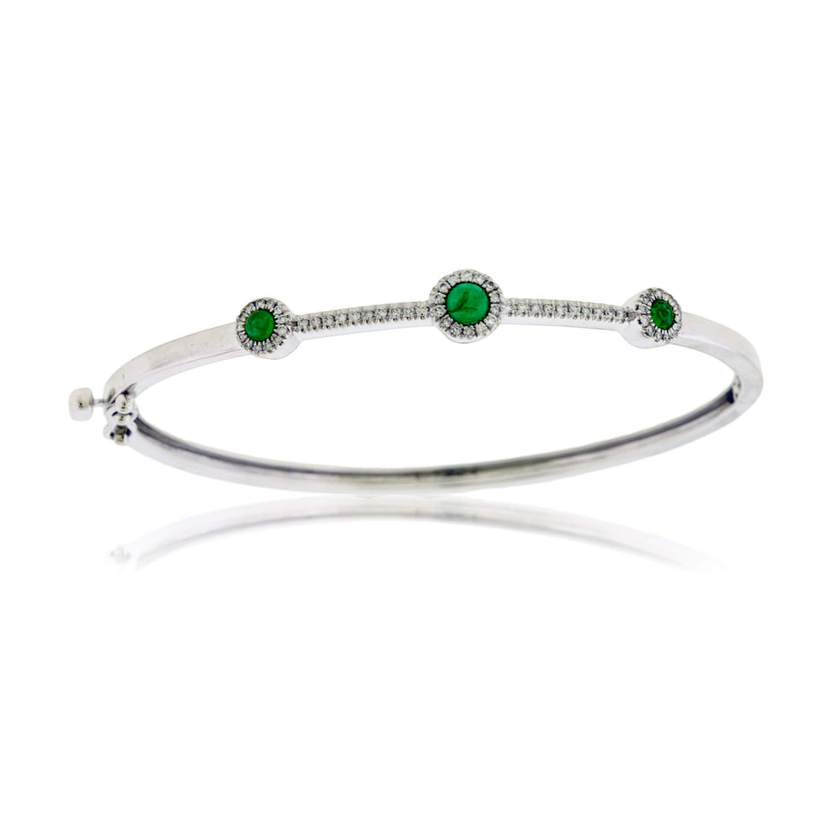 Emerald Cabochon and Diamond Halo Bangle Bracelet - Park City Jewelers