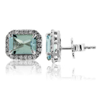 Emerald-Cut Aquamarine and Diamond Halo Stud Earrings - Park City Jewelers