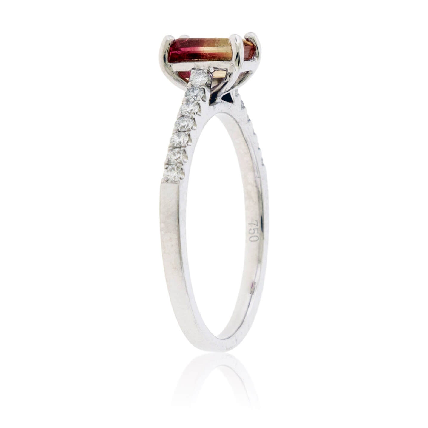 Emerald Cut BiColor Tourmaline Diamond Lined Ring