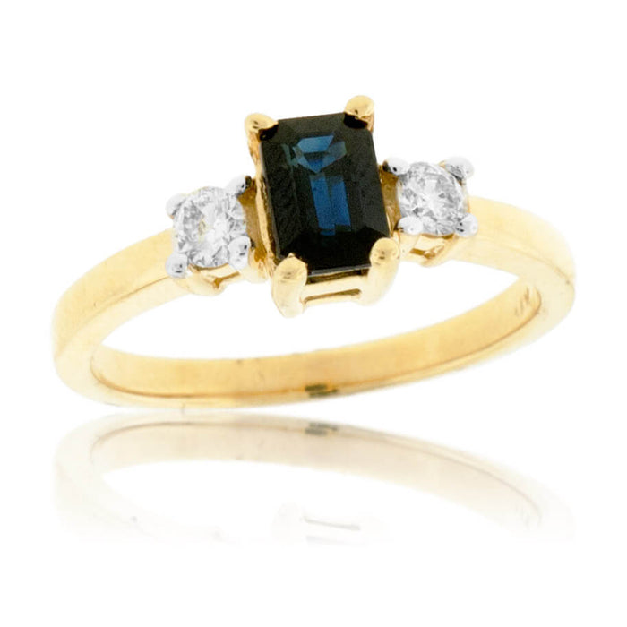 Emerald-Cut Blue Sapphire & Diamond Three Stone Ring - Park City Jewelers