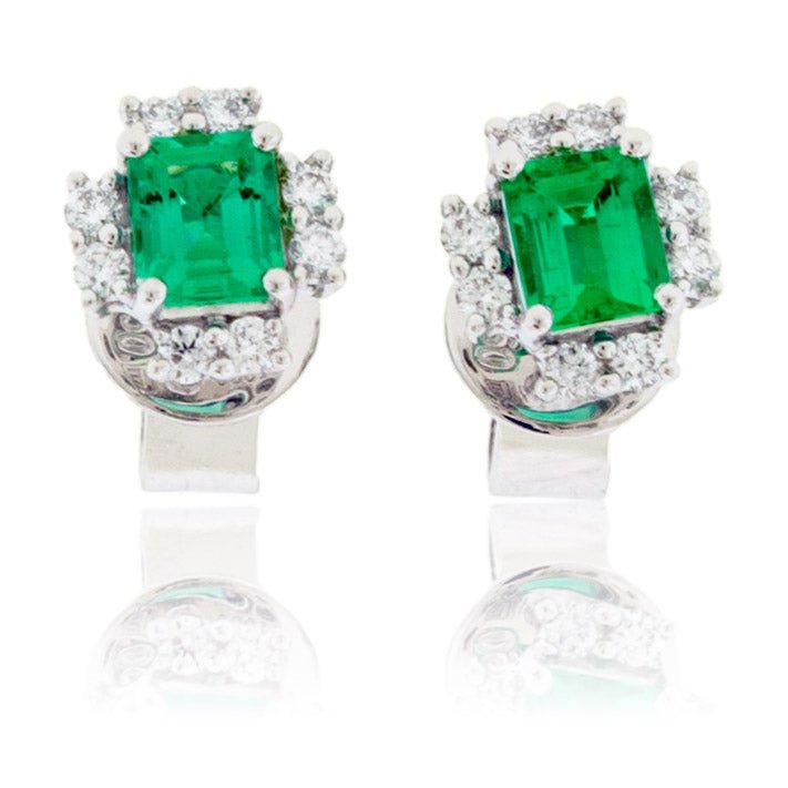 Emerald-Cut Emerald and Diamond Square Stud Earrings - Park City Jewelers