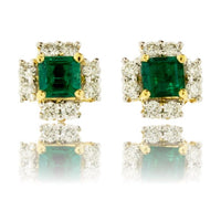 Emerald-Cut Emerald and Diamond Square Stud Earrings - Park City Jewelers