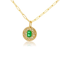 Emerald-Cut Emerald & Diamond Disc Pendant - Park City Jewelers