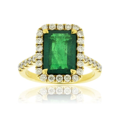 Emerald-Cut Emerald & Diamond Halo Ring - Park City Jewelers