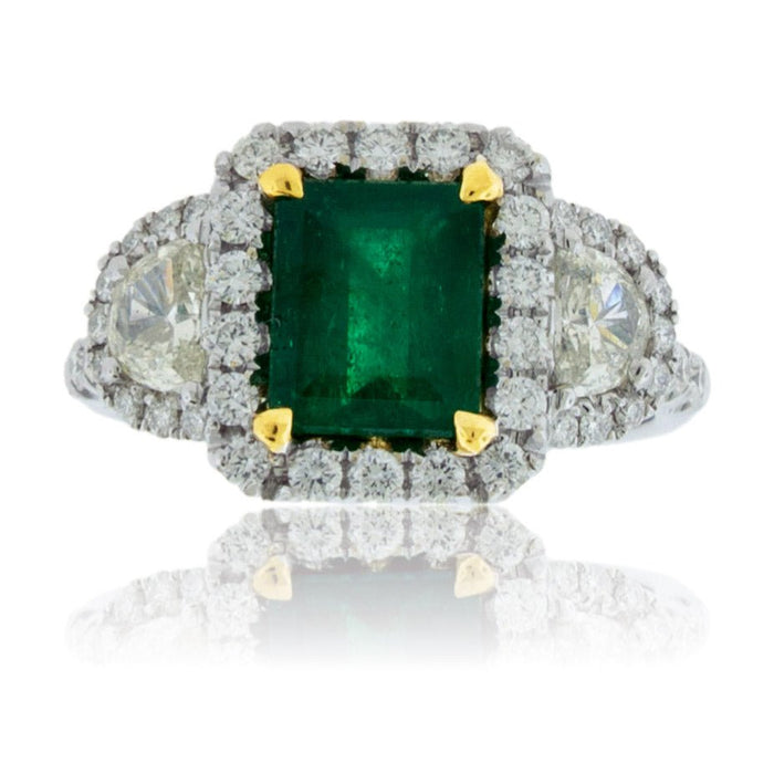 Emerald-Cut Emerald & Diamond Halo Ring - Park City Jewelers
