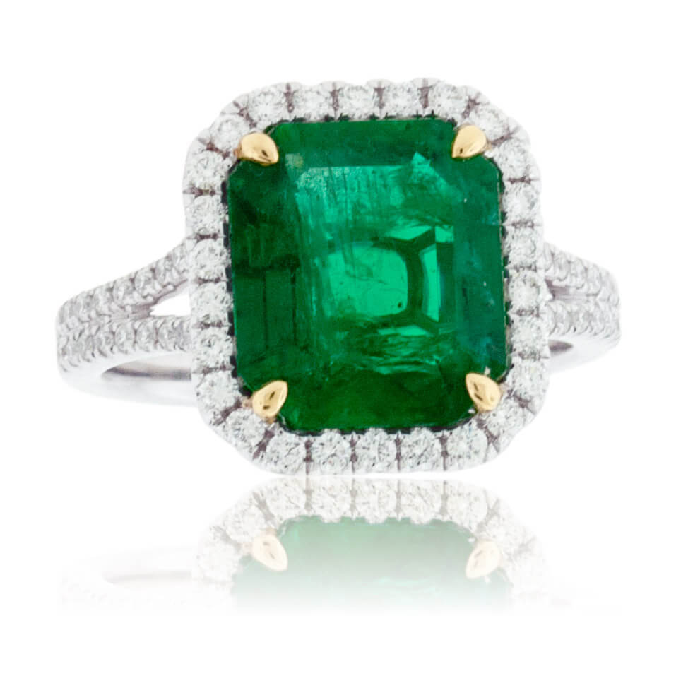 Emerald-Cut Emerald & Diamond Halo Ring - Park City Jewelers