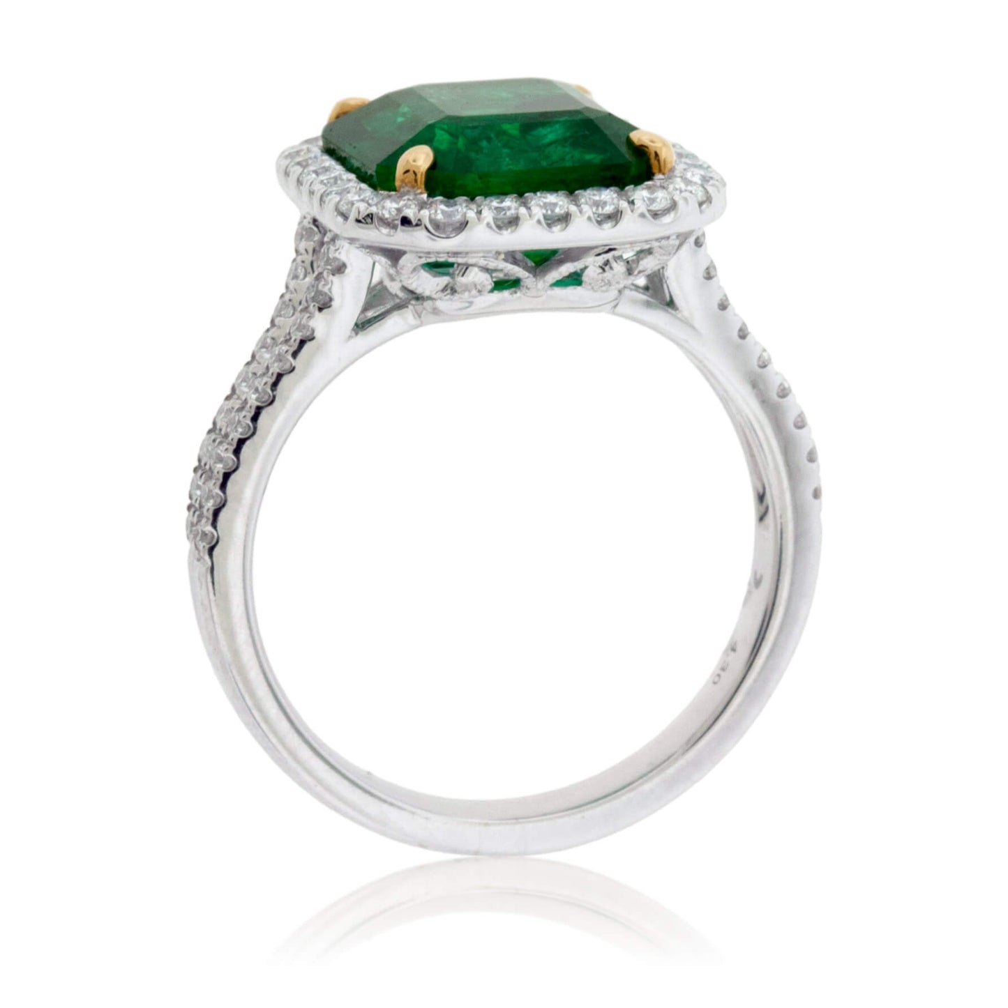 Emerald-Cut Emerald & Diamond Halo Ring - Park City Jewelers