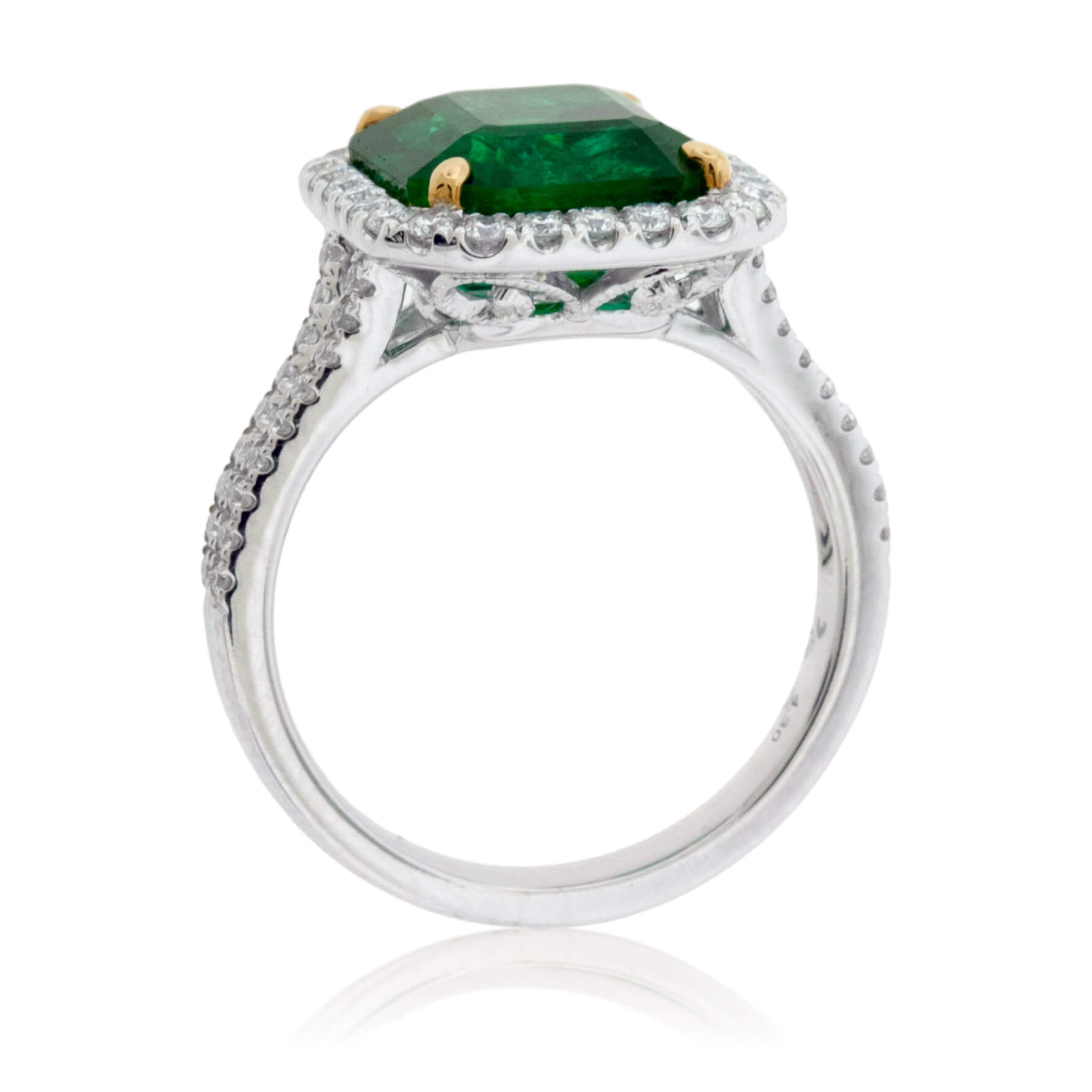 Emerald-Cut Emerald & Diamond Halo Ring - Park City Jewelers