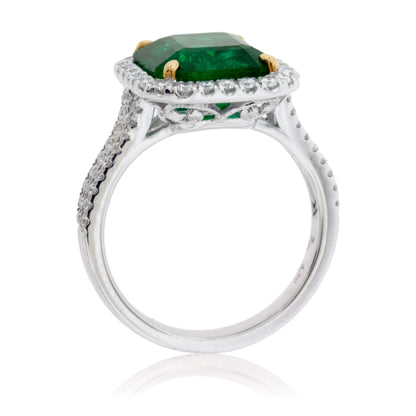 Emerald-Cut Emerald & Diamond Halo Ring - Park City Jewelers