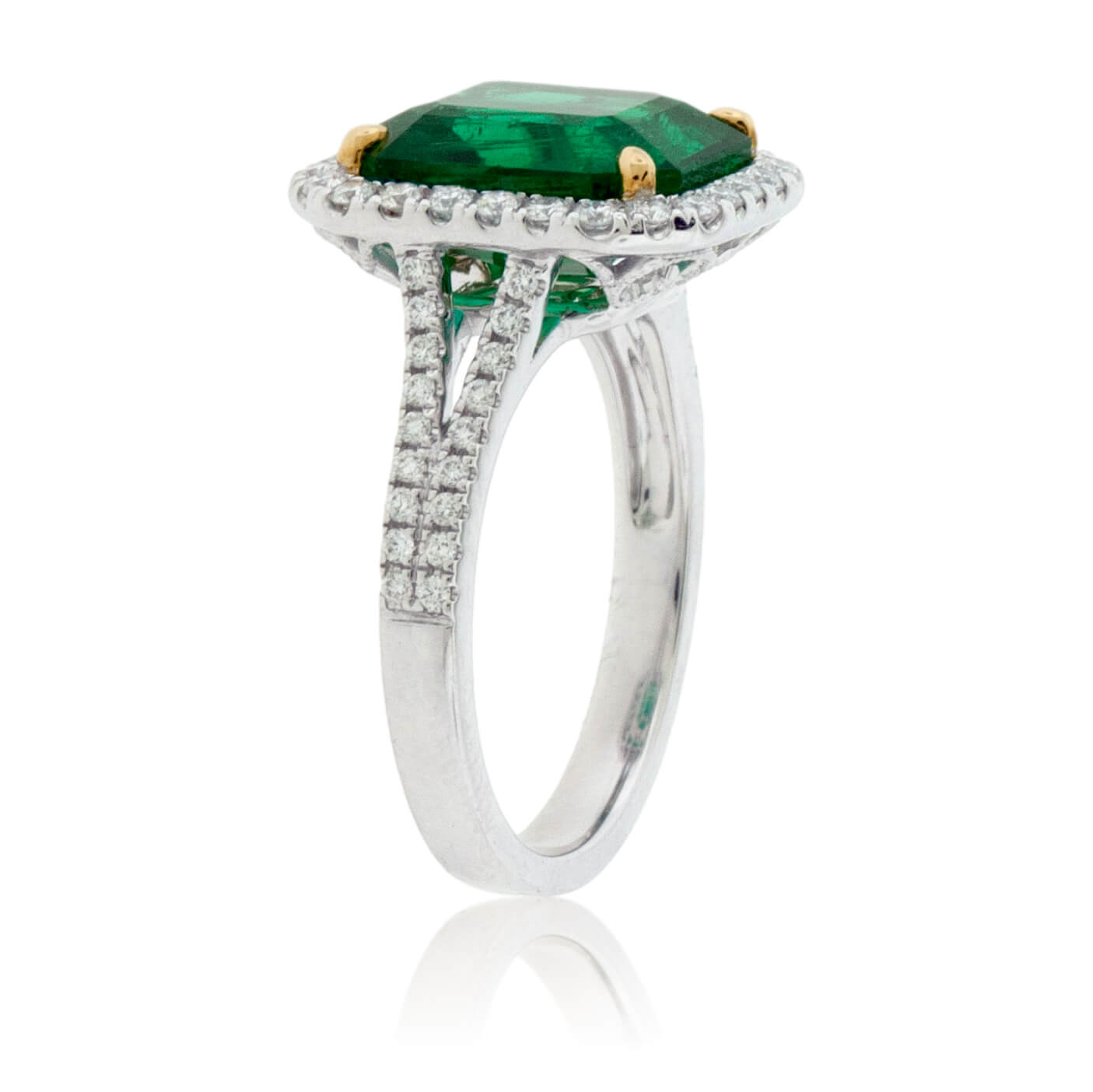 Emerald-Cut Emerald & Diamond Halo Ring - Park City Jewelers
