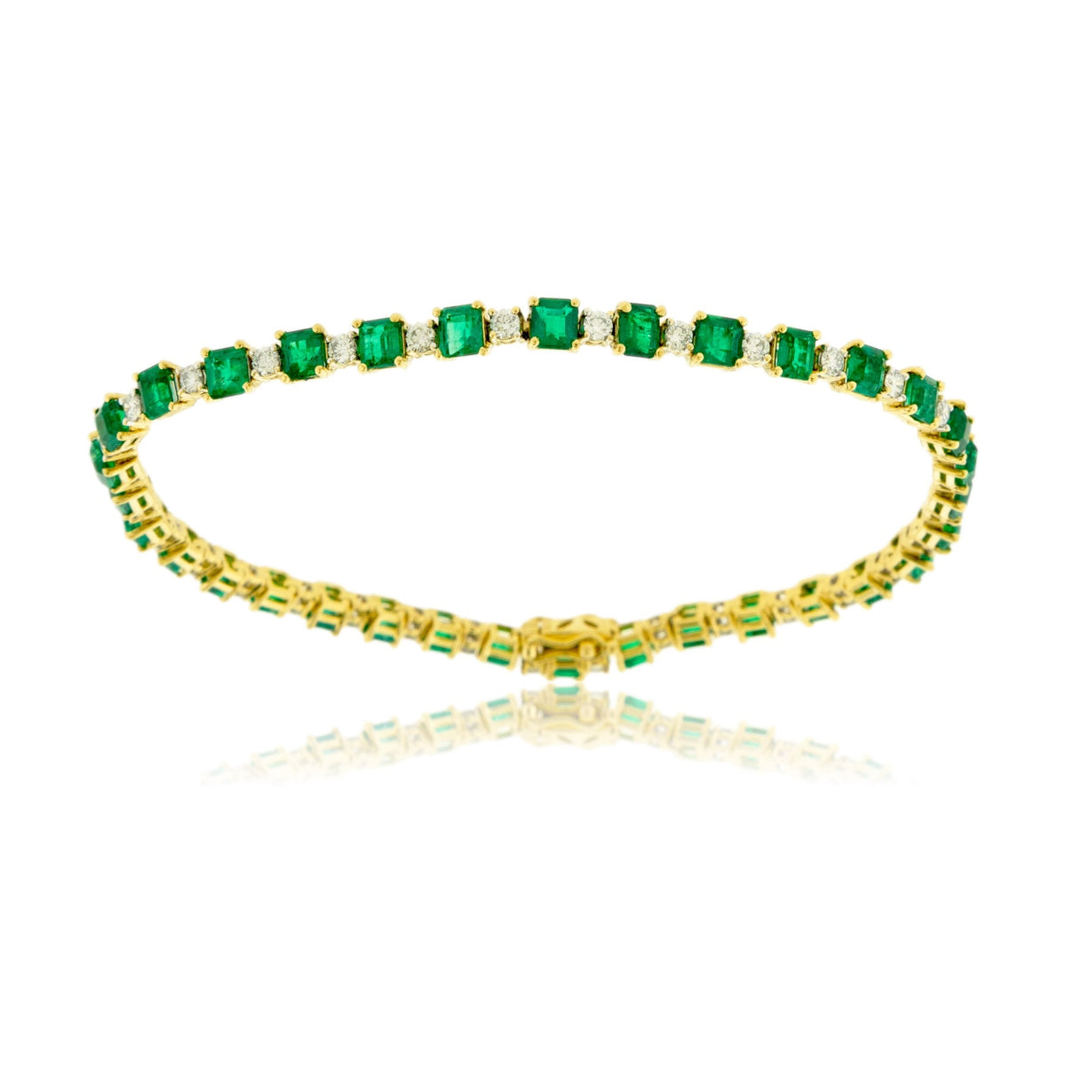 Emerald-Cut Emerald & Diamond Yellow Gold Bracelet - Park City Jewelers