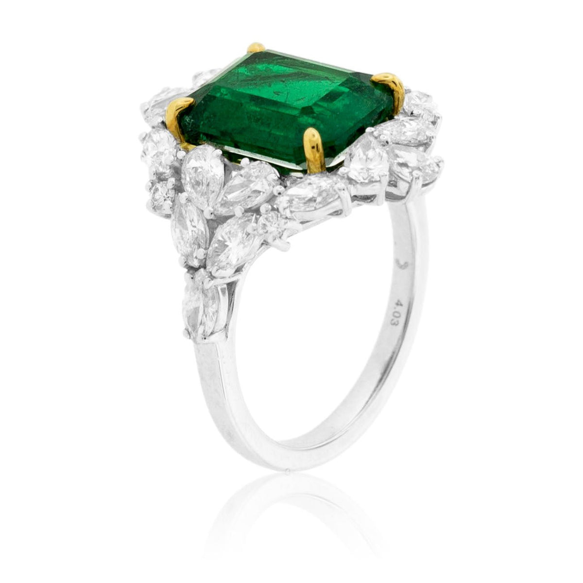Emerald-Cut Emerald & Mixed Diamond Halo Ring - Park City Jewelers