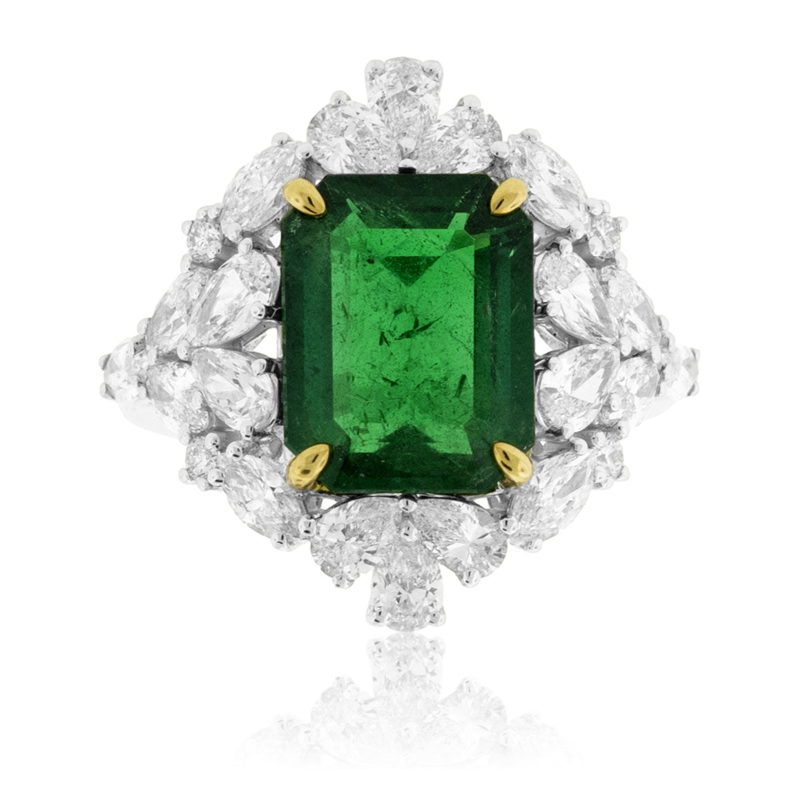 Emerald-Cut Emerald & Mixed Diamond Halo Ring - Park City Jewelers
