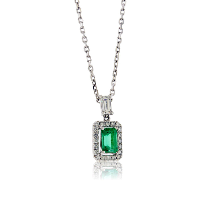 Emerald-Cut Emerald Pendant with Diamond Halo - Park City Jewelers