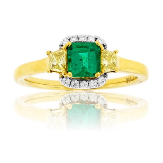 Emerald-Cut Emerald, Yellow Diamond & Diamond Accented Ring - Park City Jewelers