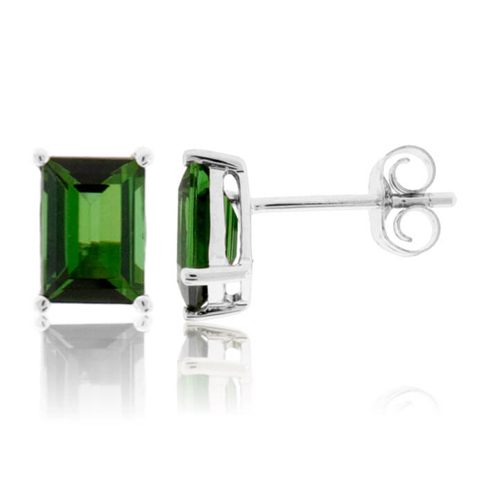 Emerald-Cut Green Tourmaline Stud Earrings - Park City Jewelers