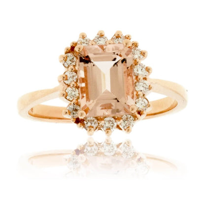 Emerald-Cut Morganite & Diamond Classic Halo Ring - Park City Jewelers