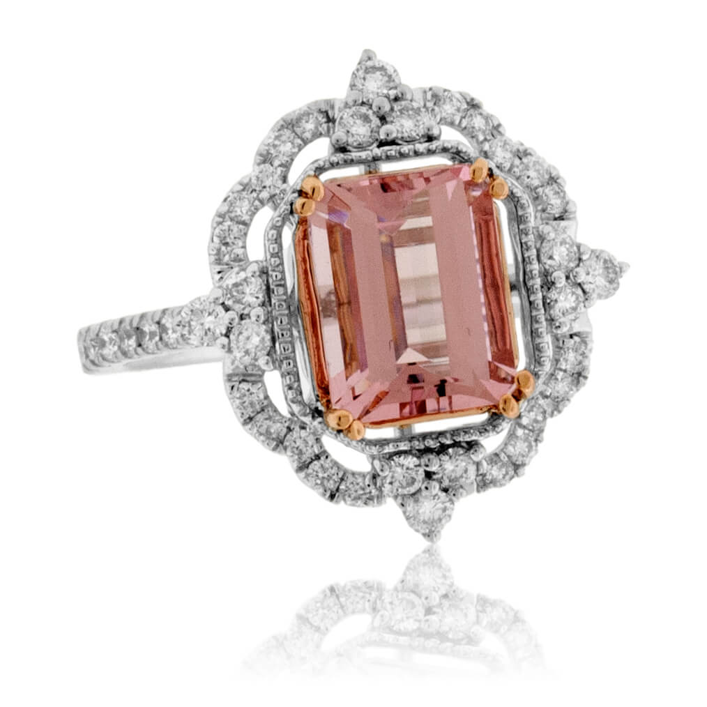 Emerald-Cut Morganite & Diamond Double Halo Ring - Park City Jewelers