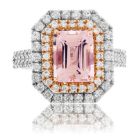 Emerald Cut Morganite & Diamond Double Halo Ring - Park City Jewelers