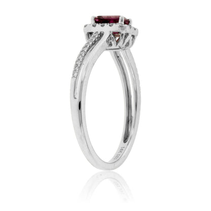Emerald-Cut Pink Tourmaline Rubelite & Diamond Halo Ring - Park City Jewelers