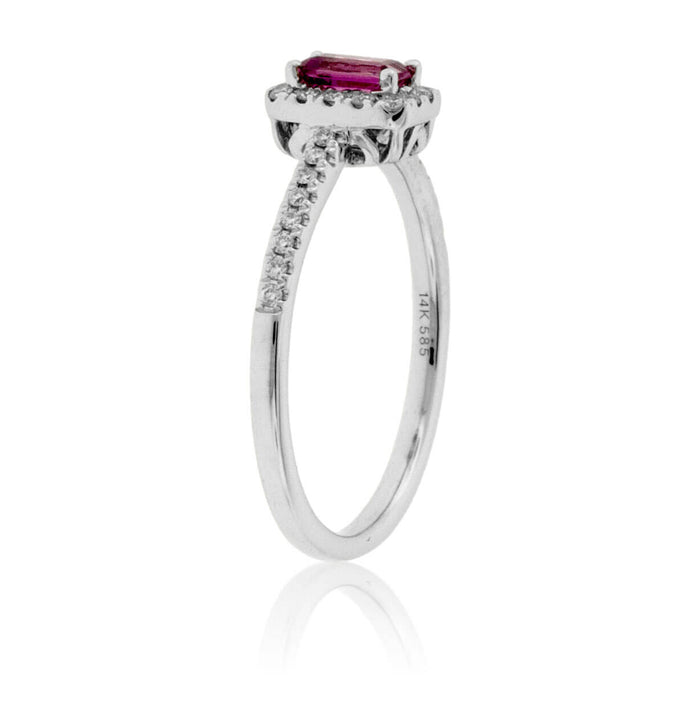 Emerald-Cut Pink Tourmaline Rubelite & Diamond Halo Ring - Park City Jewelers
