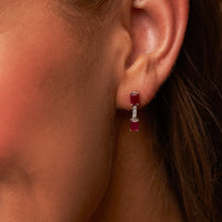 Emerald-Cut Red Emerald and Diamond Drop Post Earrings - Park City Jewelers