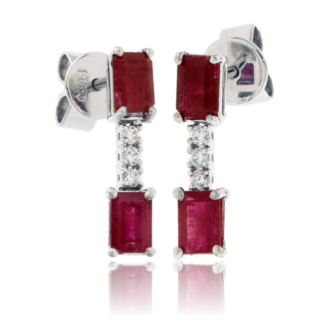 Emerald-Cut Red Emerald and Diamond Drop Post Earrings - Park City Jewelers
