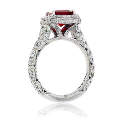 Emerald-Cut Red Emerald and Diamond Tacori Ring - Park City Jewelers