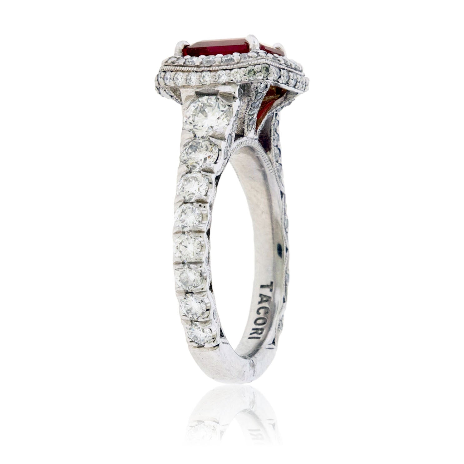 Emerald-Cut Red Emerald and Diamond Tacori Ring - Park City Jewelers
