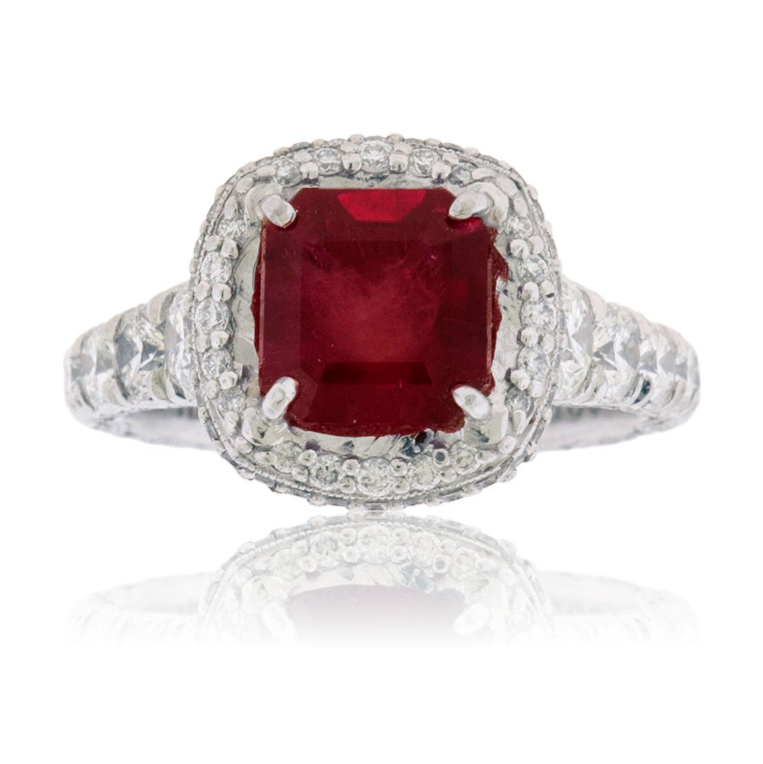 Emerald-Cut Red Emerald and Diamond Tacori Ring - Park City Jewelers
