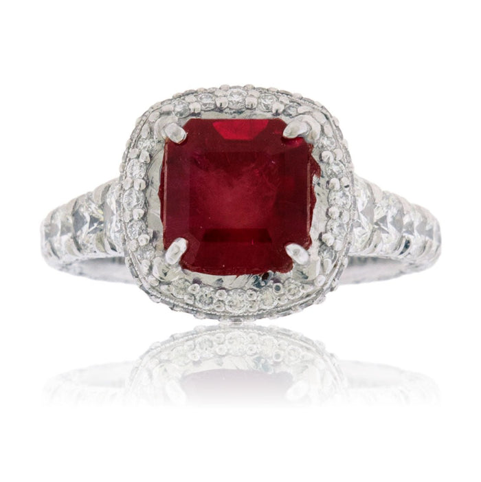 Emerald-Cut Red Emerald and Diamond Tacori Ring - Park City Jewelers