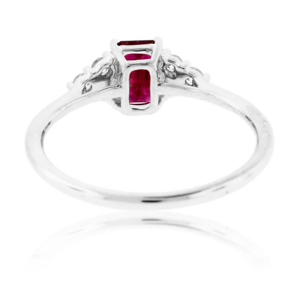 Emerald-Cut Red Emerald and Three Diamond Accent Ring - Park City Jewelers