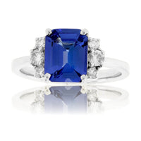 Emerald-Cut Tanzanite and Diamond Classic Style Ring - Park City Jewelers