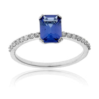 Emerald-Cut Tanzanite and Diamond Lined Ring - Park City Jewelers