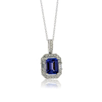 Emerald Cut Tanzanite & Diamond Halo Pendant - Park City Jewelers