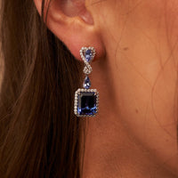 Emerald Cut Tanzanite, Tanzanite & Diamond Dangle Earrings - Park City Jewelers