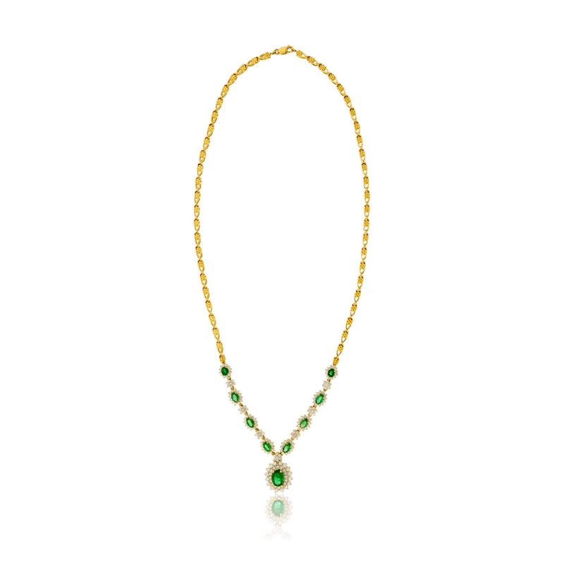 Emerald & Diamond Classic Halo Full Necklace - Park City Jewelers