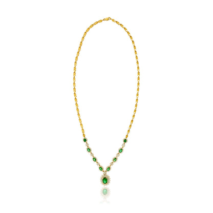 Emerald & Diamond Classic Halo Full Necklace - Park City Jewelers