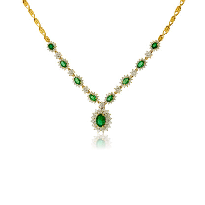 Emerald & Diamond Classic Halo Full Necklace - Park City Jewelers