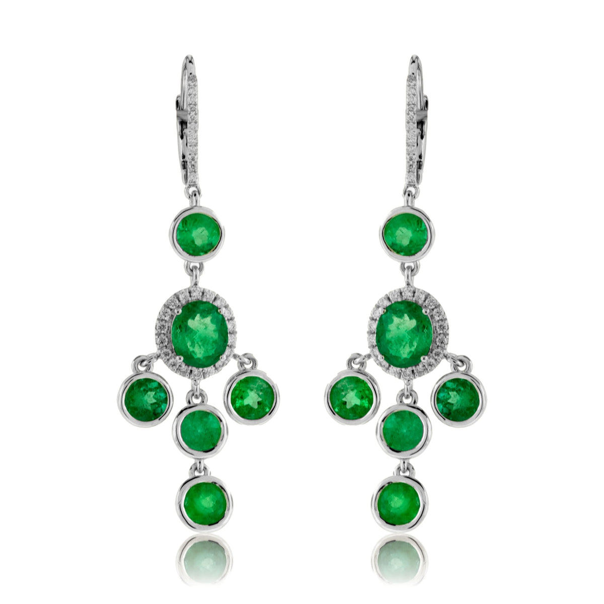 Emerald & Diamond Halo Dangle Style Earrings - Park City Jewelers