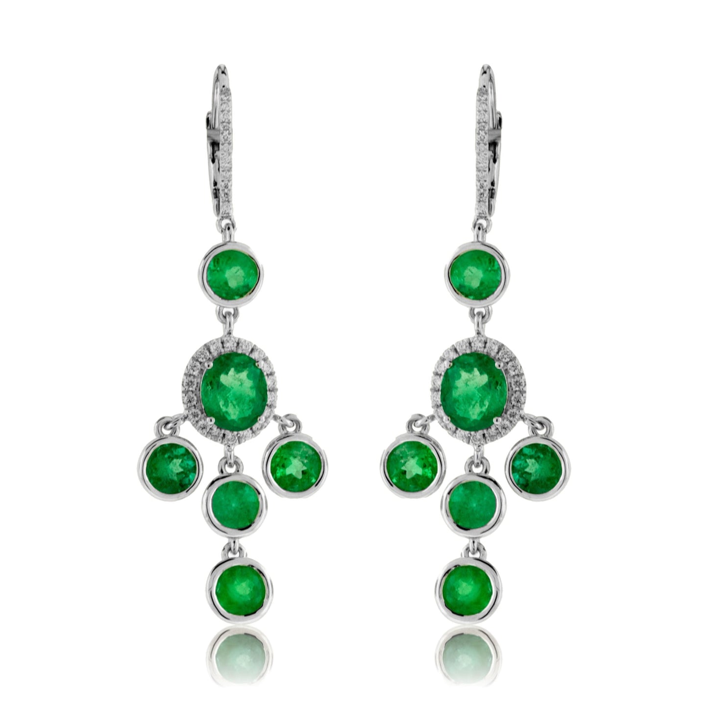 Emerald & Diamond Halo Dangle Style Earrings - Park City Jewelers