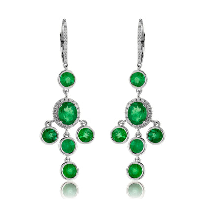 Emerald & Diamond Halo Dangle Style Earrings - Park City Jewelers