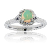 Ethiopian Opal and Diamond Halo Ring - Park City Jewelers