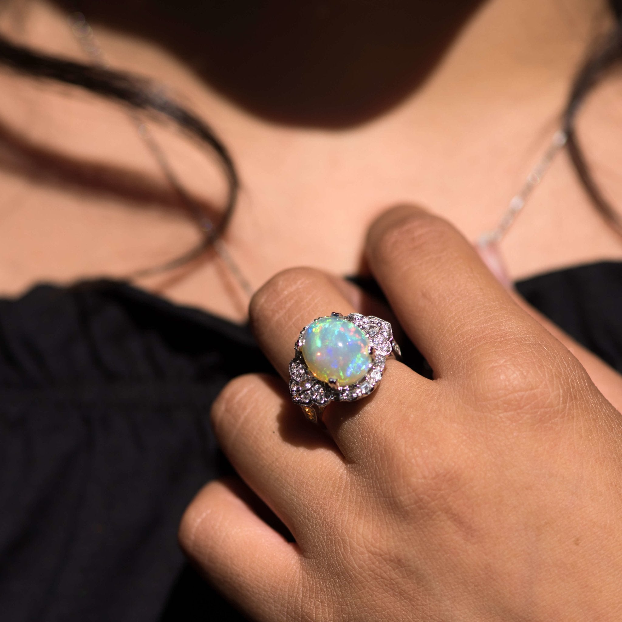 14K Yellow Gold Diamond and Opal Ring – Daniel's Creations Jewelry