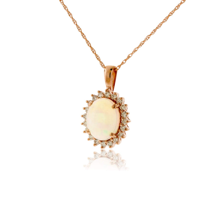 Ethiopian Opal Classic Diamond Halo Rose Gold Pendant - Park City Jewelers
