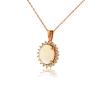 Ethiopian Opal Classic Diamond Halo Rose Gold Pendant - Park City Jewelers