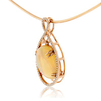 Ethiopian Opal Contemporary Diamond Halo Rose Gold Pendant - Park City Jewelers