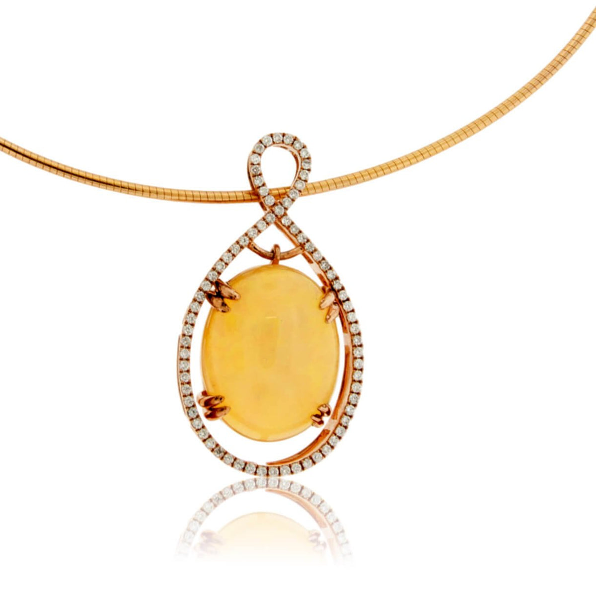 Ethiopian Opal Contemporary Diamond Halo Rose Gold Pendant - Park City Jewelers
