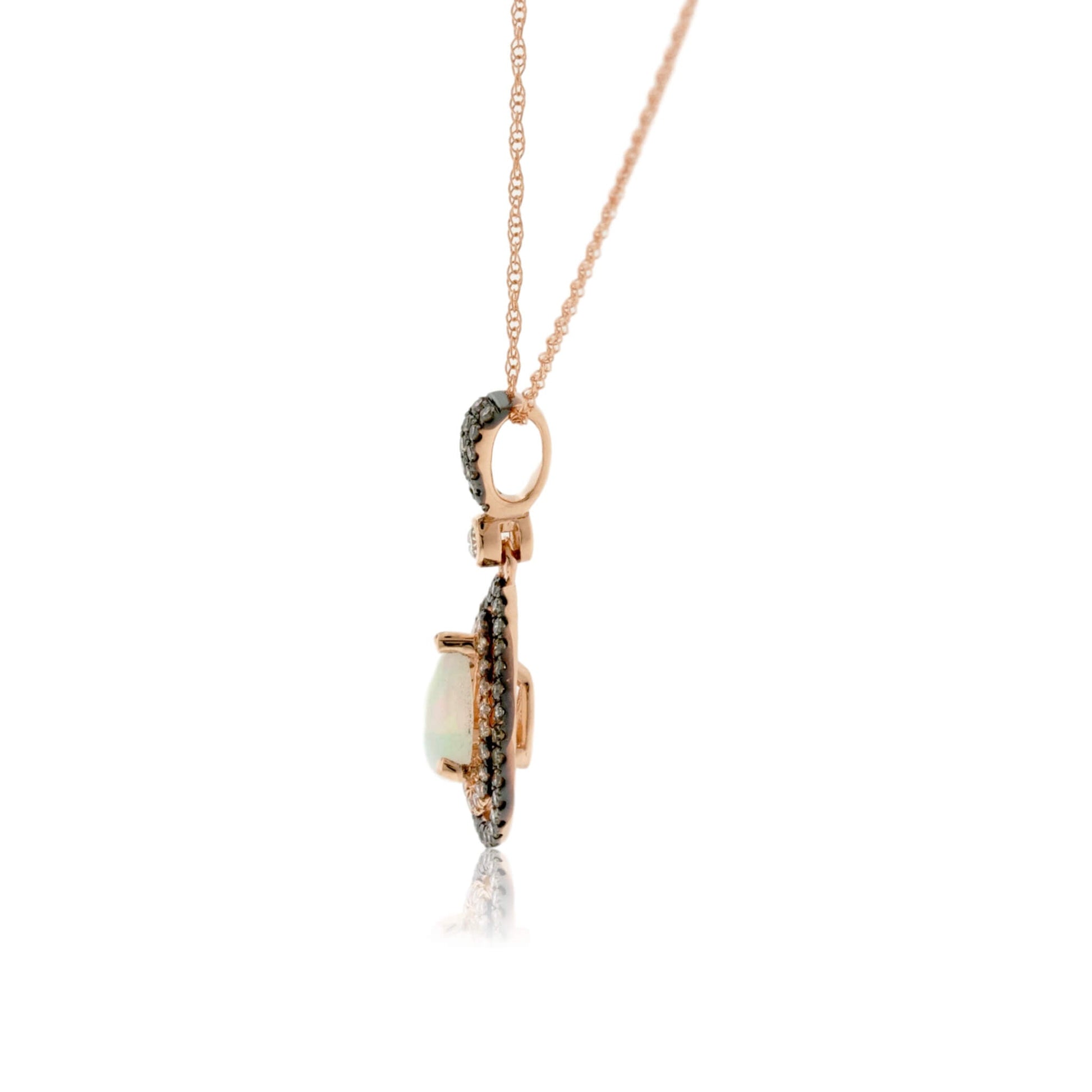 Ethiopian Opal Double Diamond & Chocolate Diamond Halo Rose Gold Pendant - Park City Jewelers